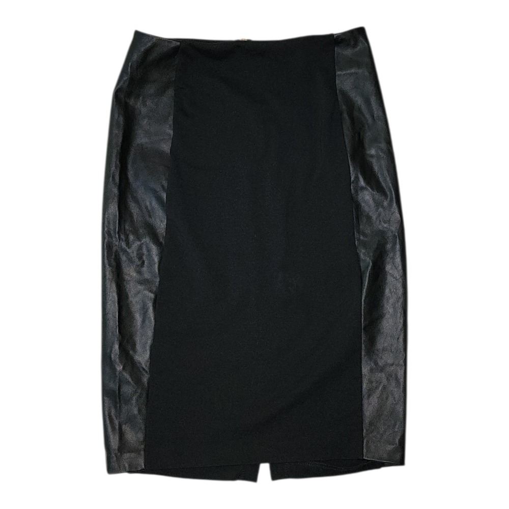 Michael Kors Skirt Womens 2 Black Faux Leather Sides Pencil Business Career